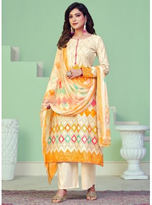 Cream Digital Print Designer Salwar Kameez