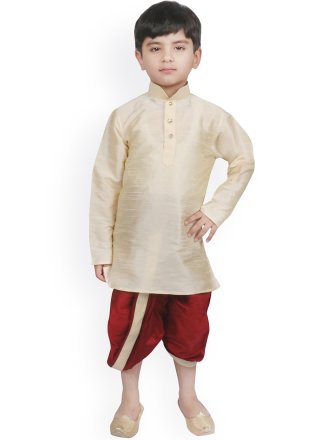Cream Dupion Silk Dhoti Kurta In Plain for Festival