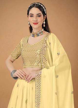 Cream Embroidered A Line Lehenga Choli