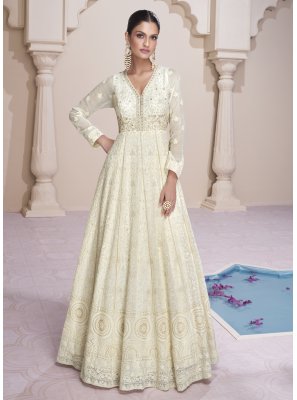 Cream Embroidered Designer Gown