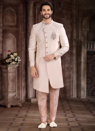Cream Embroidered Indo Western Sherwani