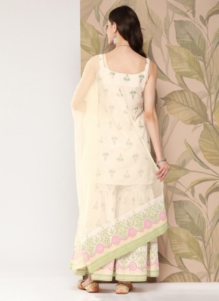 Cream Floral Print Readymade Anarkali Salwar Suit