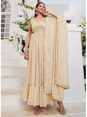 Cream Georgette Ceremonial Trendy Salwar Suit