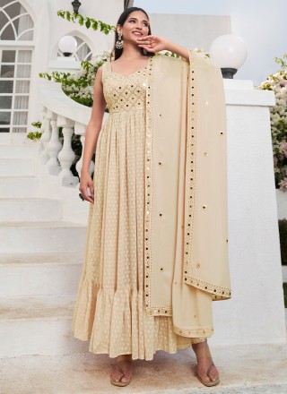 Cream Georgette Ceremonial Trendy Salwar Suit