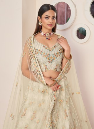 Cream Net Trendy Lehenga Choli