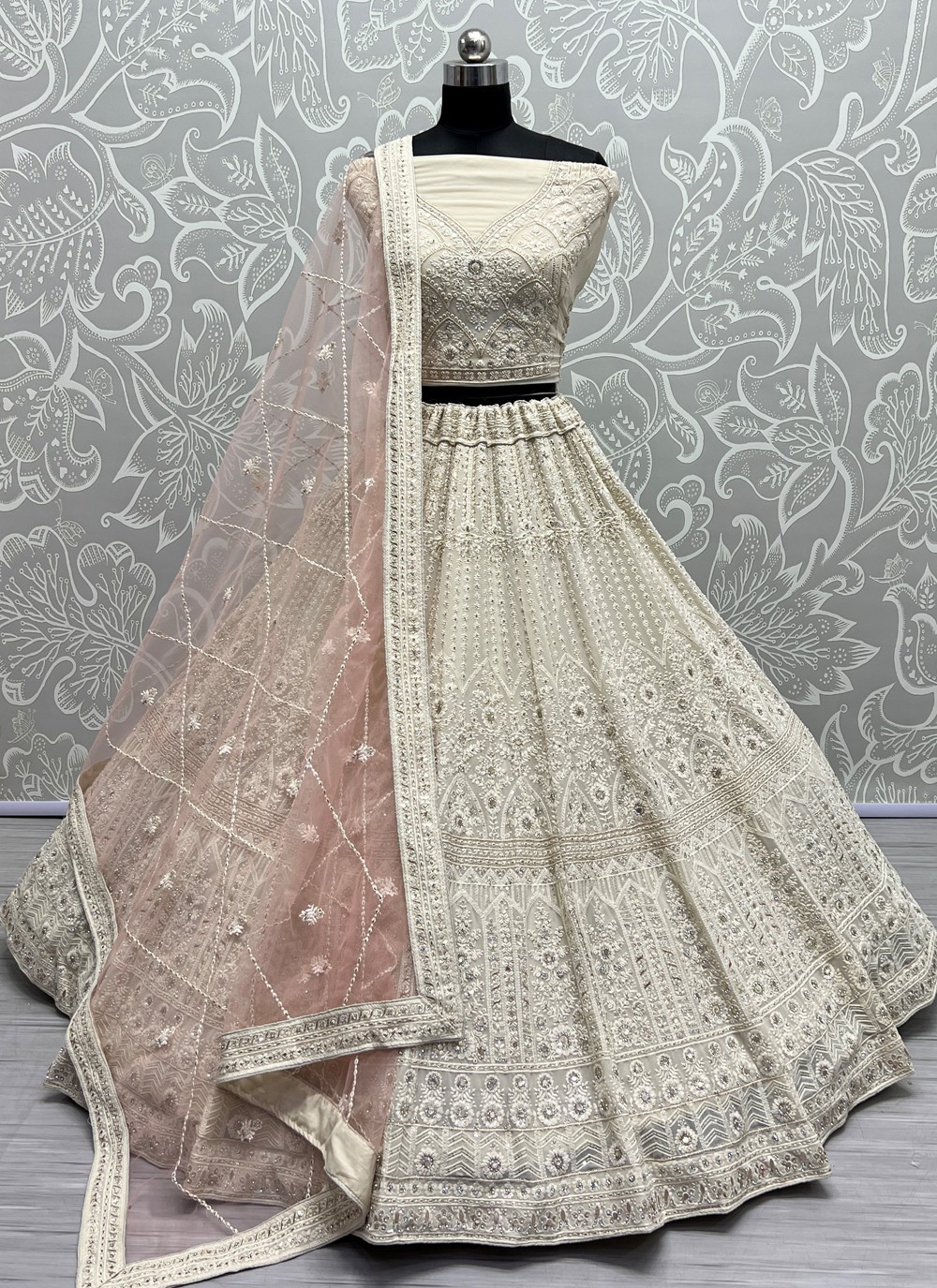 Buy Embroidered Silver Designer Lehenga Choli Online : 140217 -