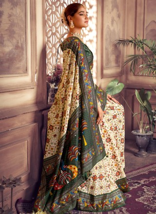 Cream Silk Contemporary Saree