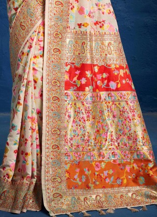 Cream Silk Designer Traditional Saree