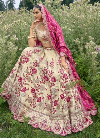 Cream Silk Lehenga Choli with Embroidered and Gota Work for Women