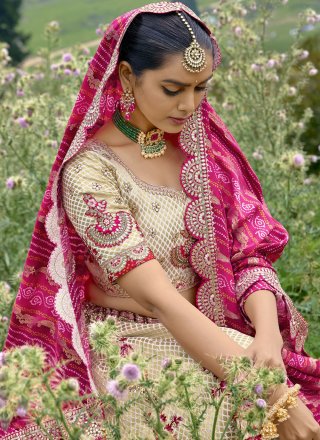 Cream Silk Lehenga Choli with Embroidered and Gota Work for Women