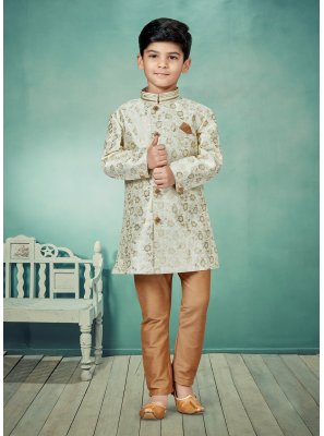 Cream Thread Work Work Banarasi Jacquard Indo Western