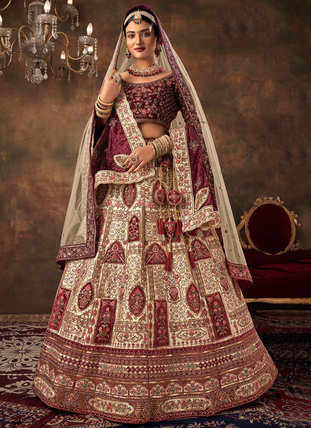 Perfect for Weddings Silk Readymade Lehenga Choli In Cream Color