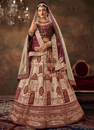 Cream color satin Indian wedding lehenga choli 4606