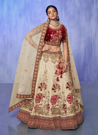 Stylish Cream and Crimson Colored Designer Lehenga Choli, Shop wedding  lehenga choli online