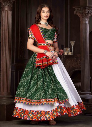 Buy Faux Georgette Bottle Green and Red Embroidered Work A Line Lehenga  Choli Online
