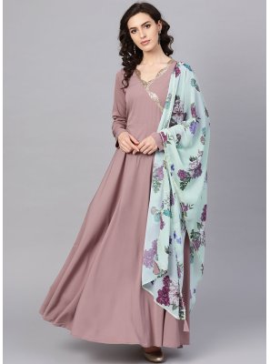 Crepe Silk Mauve  Lace Long Length Anarkali Salwar Suit