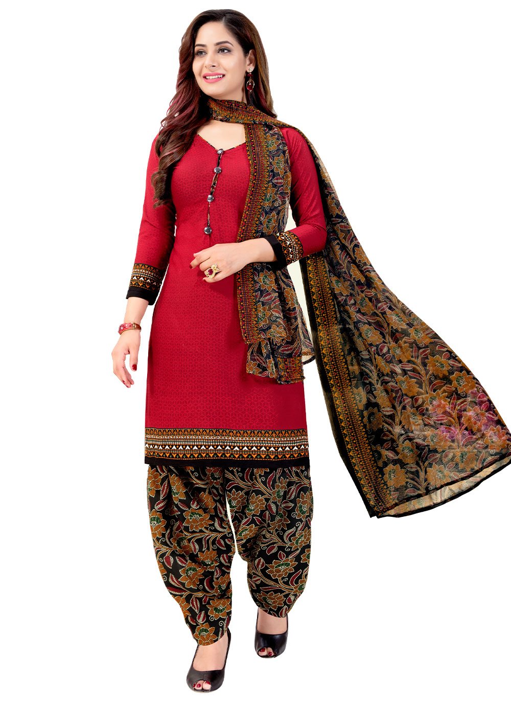 Crepe Silk Printed Straight Salwar Suit