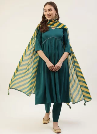 Crepe Silk Readymade Salwar Suit In Teal