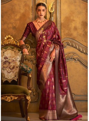 Crimson Satin Weaving Trendy Saree