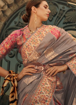 Dainty Brown Handloom Silk Contemporary Saree with Weaving Work