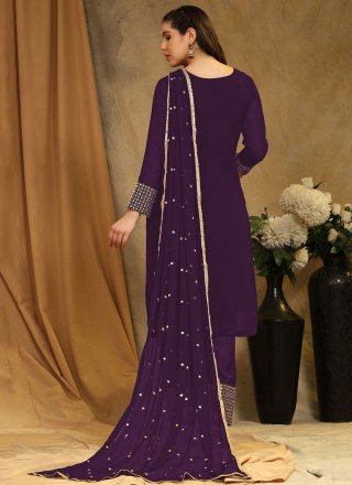 Delightful Wine Faux Georgette Salwar Suit with Embroidered Work