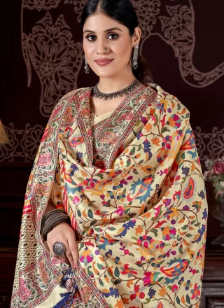 Demure Multi Colour Pashmina Casual Sari with Digital Print Work