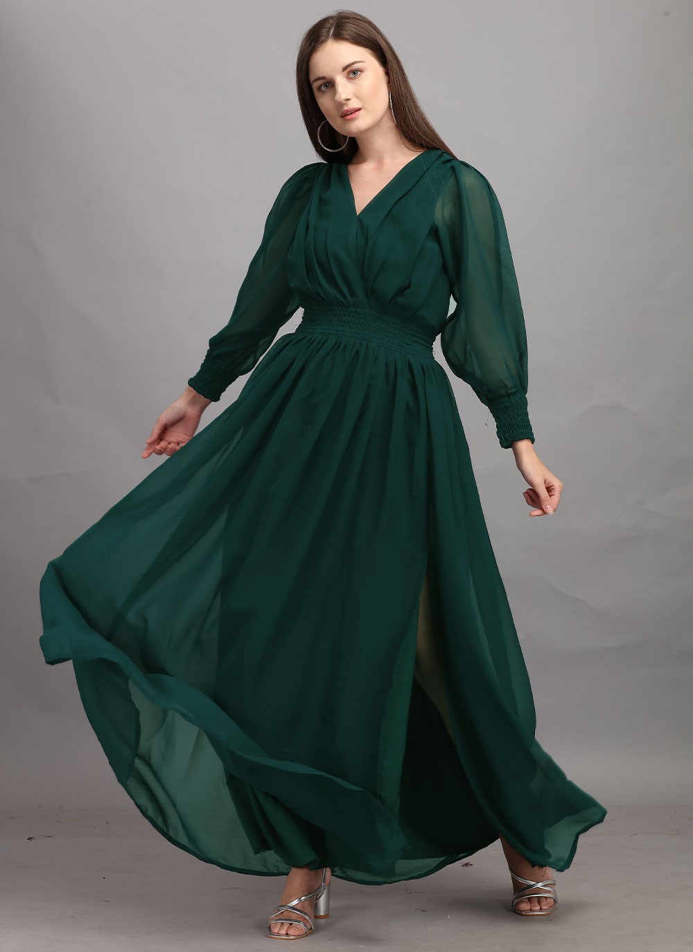 Designer Gown Plain Georgette in Green
