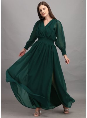 Designer Gown Plain Georgette in Green