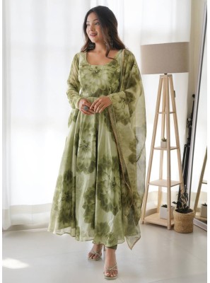Designer Gown Printed Organza in Green