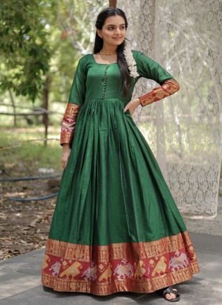 Designer Gown Weaving Cotton in Green