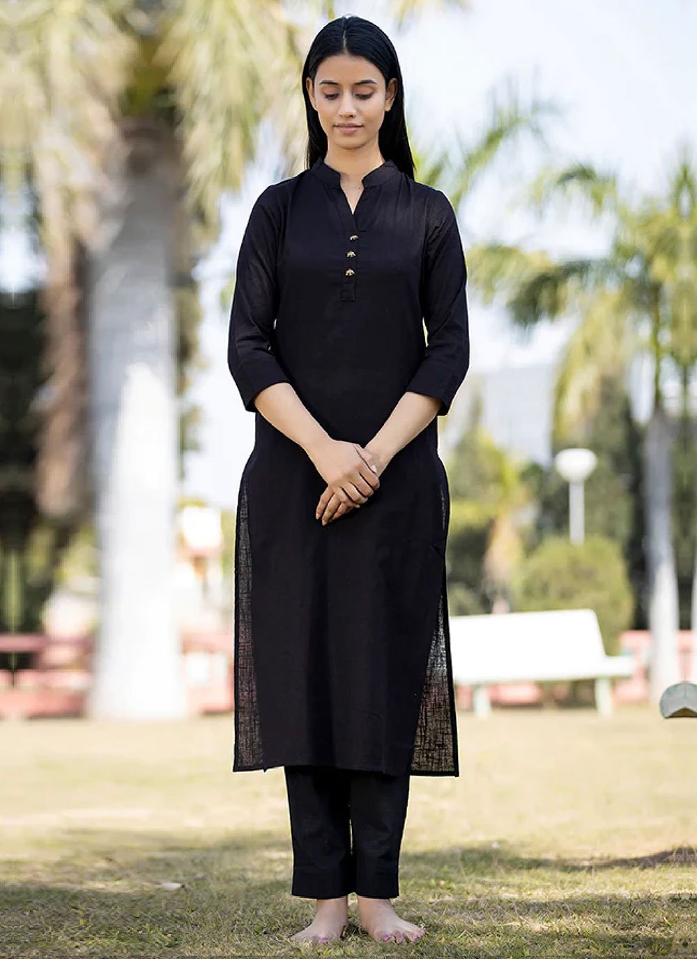 Designer Kurti Plain Cotton in Black