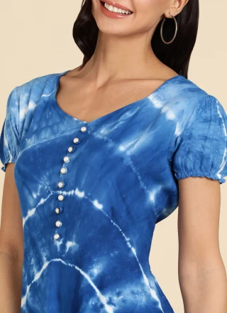 Designer Kurti Printed Rayon in Blue