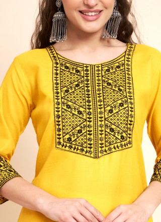 Designer Kurti Sequins Cotton in Yellow