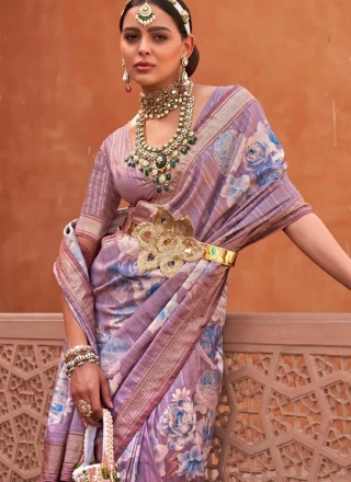 Designer Saree Digital Print Silk in Purple