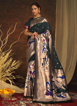 Designer Saree Meenakari Silk in Green