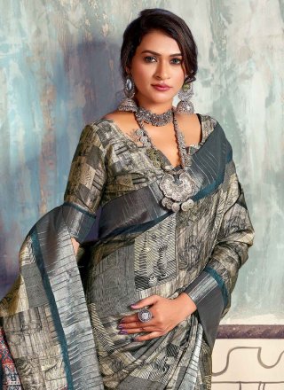 Designer Saree Print Silk in Grey