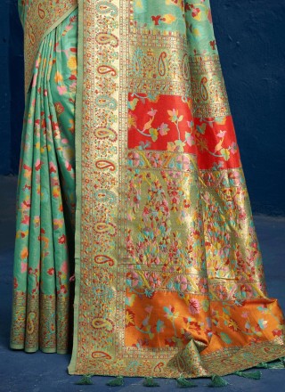 Designer Traditional Saree Kashmiri Silk in Green