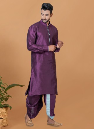 Dhoti Kurta Plain Banarasi Silk in Purple