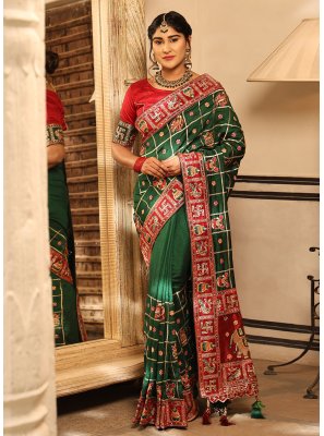 Diamond Silk Trendy Saree in Green