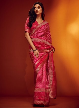 Digital Print and Woven Work Viscose Contemporary Saree In Pink