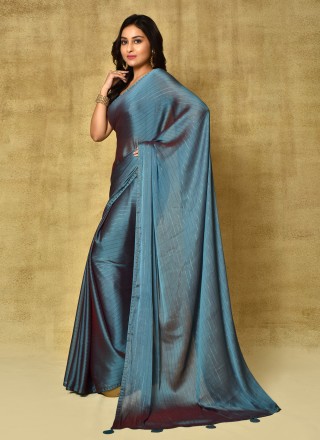 Digital Print Blue Fancy Fabric Trendy Saree