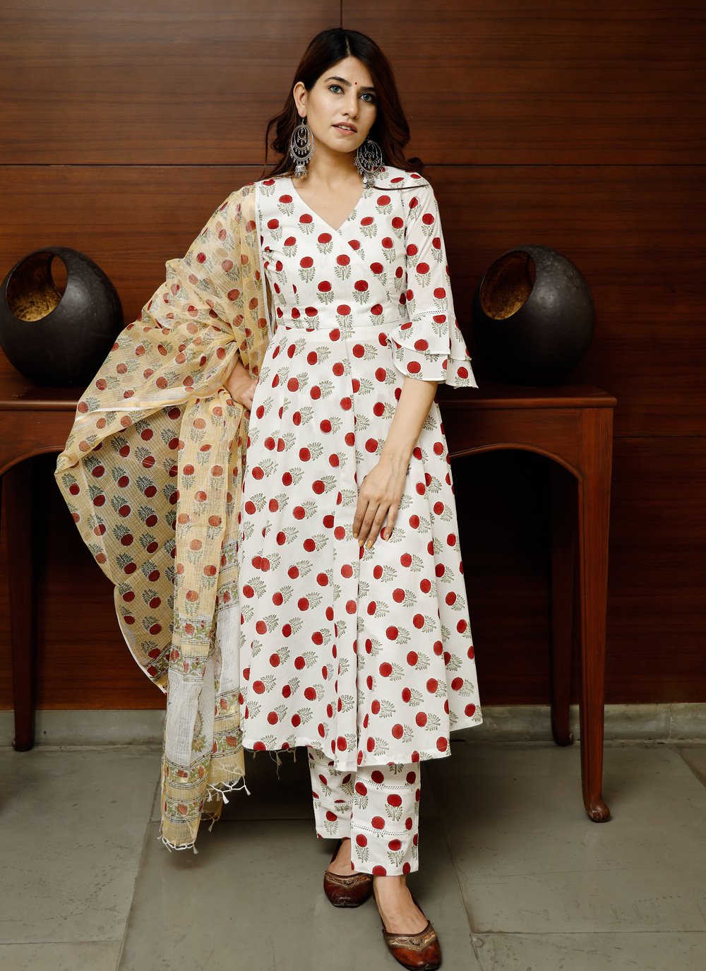 Charming Digital Print White Pant Style Suit