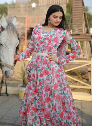 Digital Print Faux Georgette Readymade Gown