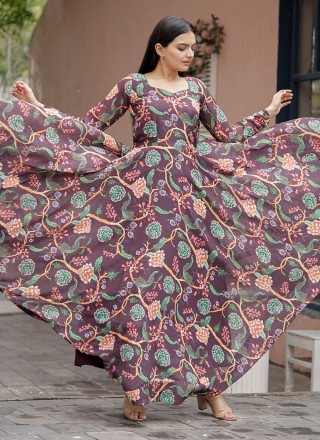 Digital Print Multi Colour Trendy Gown