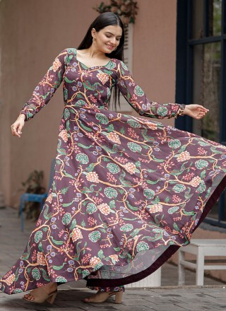 Digital Print Multi Colour Trendy Gown