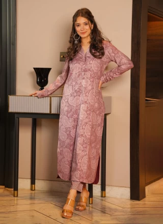 Digital Print Muslin Casual Kurti in Mauve 