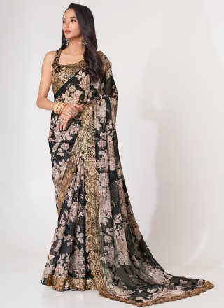 Buy Black Pre-Draped Sarees for Women Online in India - Indya