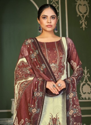 Digital Print Pashmina Salwar Suit in Maroon