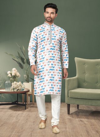Digital Print, Sequins and Thread Work Cotton Kurta Pyjama In Multi Colour