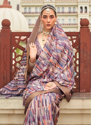 Digital Print Silk Designer Saree in Purple